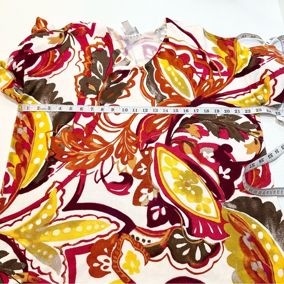 Chico’s V-Neck Sweater Touch of Cashmere Red Cream Multicolor, Size 3 (US 16/XL) - Picture 13 of 14